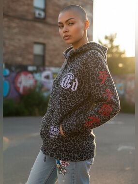 Ed Hardy Leopard Hoodie Skull Zip Rhinestone Tiger Y2K M